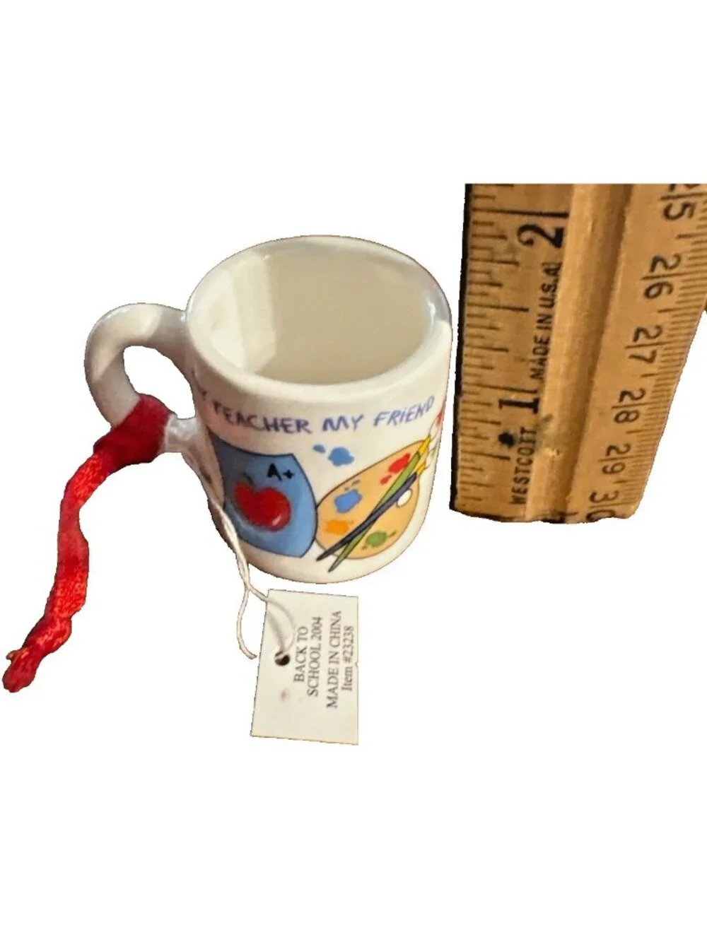 VTG My #1 Teacher Ceramic Mini Mug Cup Ornament Holiday Decor School Apple BTS
